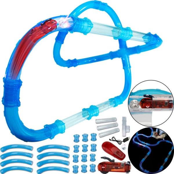 Гоночний трубопровідний трек Chariots Speed Pipes R131942 37 деталей з машинкою для дітей, Дитячий гнучкий автотрек світяться гонки в трубі з пультом