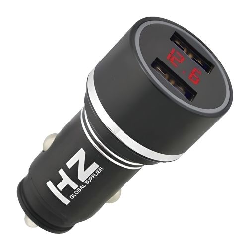 Автомобільний зарядний пристрій з вольтметром Car Charger HZ HC7 3.1 A, Адаптер для зарядки 2xUSB в прикурювач, Автозарядка з екраном Чорний
