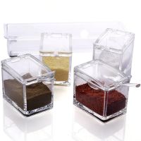 Набір ємностей для зберігання спецій і приправ Crystal Seasoning Box на 4 відсіки, акриловий органайзер, баночки для сипучих продуктів з підставкою