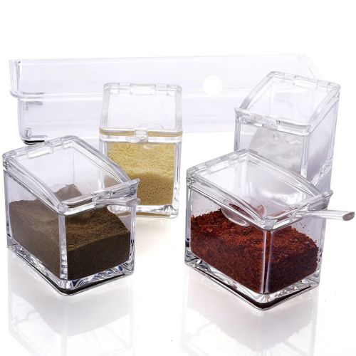 Набір ємностей для зберігання спецій і приправ Crystal Seasoning Box на 4 відсіки, акриловий органайзер, баночки для сипучих продуктів з підставкою