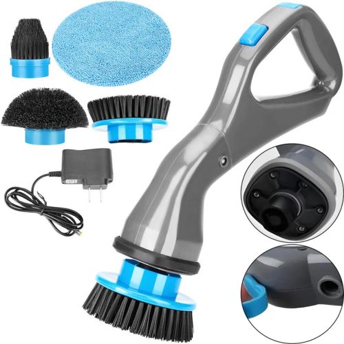 Бездротова щітка для прибирання Hurricane Muscle Scrubber 4 насадкия, акумуляторна чистяча щітка від USB з насадками для чищення поверхонь сіра