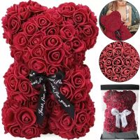 Маленький ведмедик з штучних 3D троянд Teddy Bear de Luxe 25 см Burgundy, бордовий ведмідь Тедді