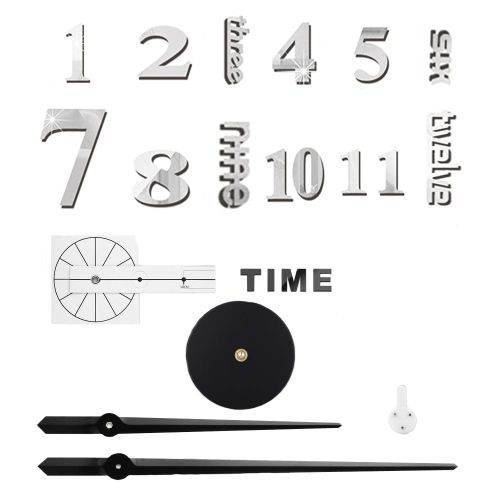 Великі 3D безшумні настінні годинники Diy Clock ZH01510 Grey 90 см, Безкаракасні самоклеючі 3Д годинник цифри на стіну для дому, офісу сірі
