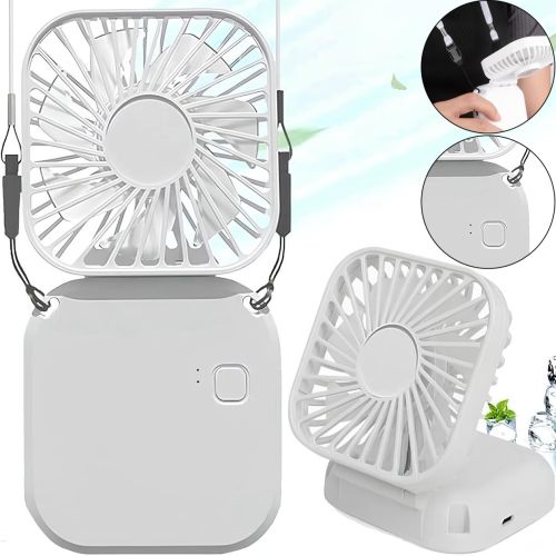 Складной аккумуляторный вентилятор Holding Fan YH-6 3 скорости с ремешком на шею, Беспроводной ручной охладитель YH6 на аккумуляторе от USB Белый