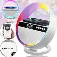 Настільна акумуляторна смарт лампа нічник HM-G5 з RGB підсвічуванням і годинами, Bluetooth колонка годинник з бездротовою зарядкою 10W і USB TF FM AUX
