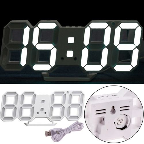 Электронные настольные 3D часы с белой LED подсветкой Generic LY-1089, Светодиодные цифровые настенные часы с будильником и датой Белые