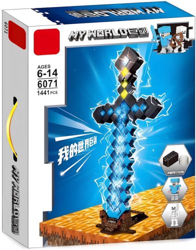 Дитячий конструктор Minecraft My World 6071 на 1441 LED деталей, світловий алмазний меч з підсвічуванням і фігурками Стів і Скелет Майнкрафт від 6 років