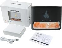 Настольный увлажнитель воздуха ночник с соляными камнями Docsal Flame Aroma Diffuser CAO с LED подсветкой 5W, Соляная лампа аромадиффузор Черный