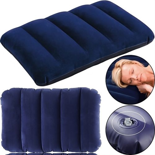 Туристична надувна подушка Intex Inflatable Pillow 68672 47x30 см флокірована для плавання і подорожей Накладка під голову для кемпінгу синя