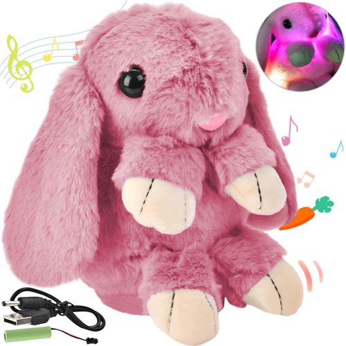 Музичний плюшевий зайчик Repeat Happy Rabbit FJ8888 Pink дитяча м'яка іграшка заєць із підсвічуванням і звуковими ефектами на акумуляторі від USB