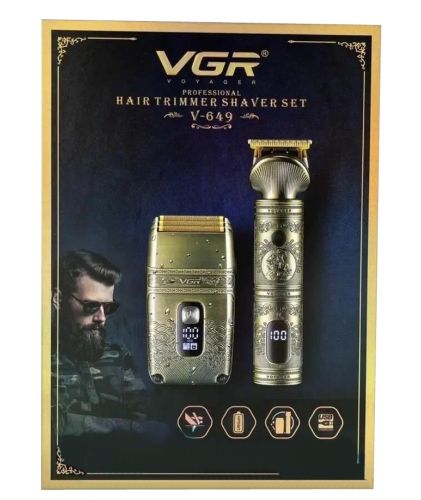 Беспроводная машинка и триммер для стрижки волос и бороды VGR V-649 со сменными насадками, Аккумуляторный бритвенный станок для мужчин от USB Золотой