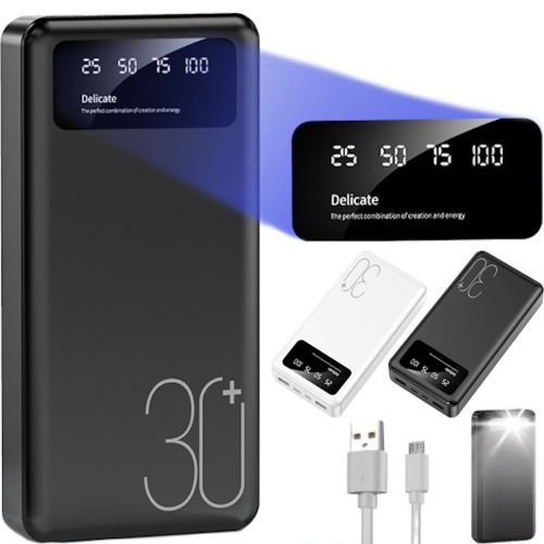 Зарядний пристрій УМБ Power Bank 30000 mAh Martec Delicate 2xUSB з ліхтариком, Портативна батарея повербанк зовнішній акумулятор зарядка для телефону