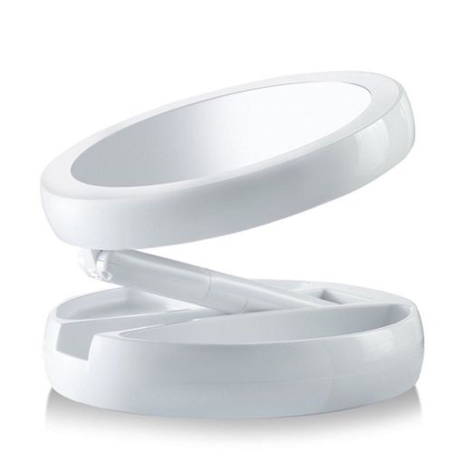 Настольное круглое косметическое зеркало с LED подсветкой My Fold Away для макияжа, Складное увеличительное 10x зеркало трансформер с органайзером