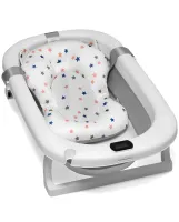 Складна дитяча ванна для купання Smart Babyhood BH-334G розкладна ванночка для немовлят з LED термометром, подушкою і ручкою для душу Сіра
