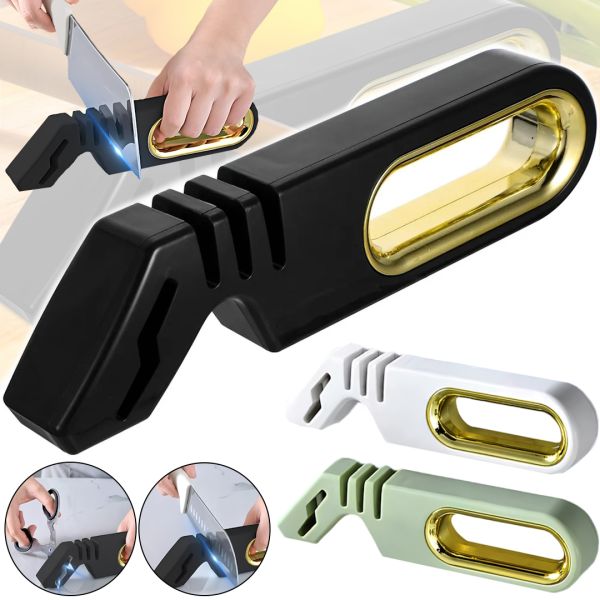 Ручна точилка для кухонних ножів Knife Sharpener NJ-522 4 в 1 настільна механічна ножеточка 5 секунд, точило для ножиць 3 рівні заточування