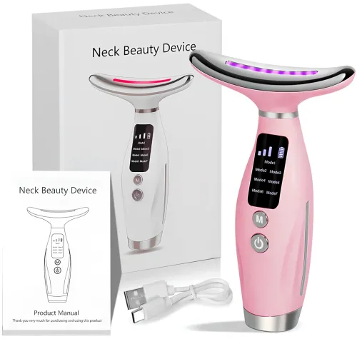 Акумуляторний мікрострумовий масажер Neck Beauty Device HY69 7 режимів міостимулятор для підтяжки та ліфтингу шкіри обличчя і шиї з дисплеєм і підсвічуванням