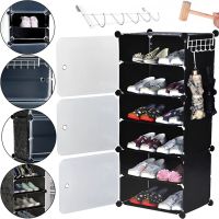 Складаний шафа органайзер для взуття Storage Cube Cabinet D1 - 3 42х32х95см Пластикова тумба з дверцятами на 3 секції і 6 поличок для одягу Чорна