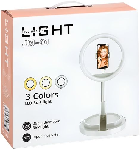 Настільна кільцева LED лампа на штативі Live Light JM-01 29 см селфи кільце з підсвічуванням і тримачем для телефону для фото і відео USB Рожеве