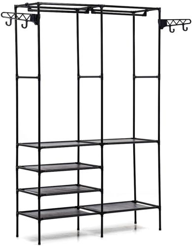 Підлогова складна вішалка для одягу Simple Coat Rack Double Row 8518 шафа-органайзер з гачками і шістьма полицями для взуття, розкладний стелаж