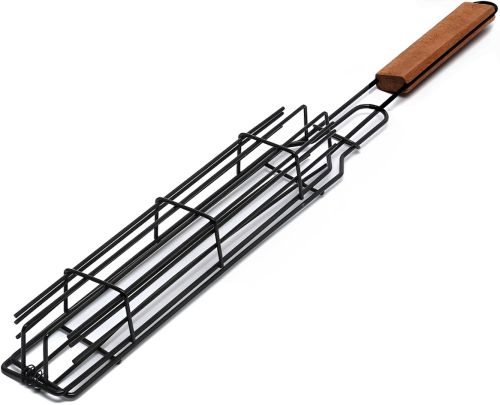 Решетка гриль для барбекю Barbecue Grill Basket 49 см одинарная сетка с деревянной ручкой для рыбы, овощей и кебаба, корзина-гриль для мангала Maclay узкая