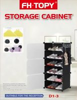 Складаний шафа органайзер для взуття Storage Cube Cabinet D1 - 3 42х32х95см Пластикова тумба з дверцятами на 3 секції і 6 поличок для одягу Чорна