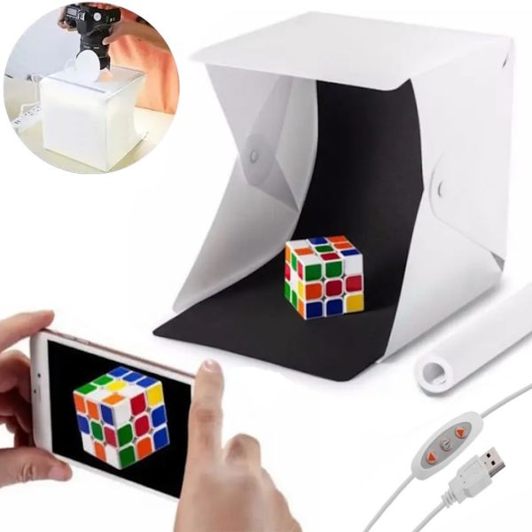 Розкладний фотобокс NJ-0065 з Led-підсвічуванням 40x40x40 см для предметної зйомки, світловий лайтбокс для макрозйомки, міні фотостудія 2 фону