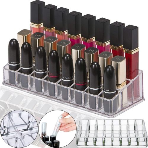 Універсальний акриловий органайзер підставка Lipstick Shelf на 24 комірки для зберігання косметики і помади Контейнер для макіяжу і дрібниць прозорий