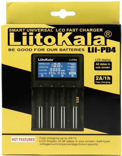 Зарядний пристрій для акумуляторів LiitoKala Lii-PD4 універсальна зарядка c LCD дисплеєм індикатором для батарейок 18650 на 4 акумулятори