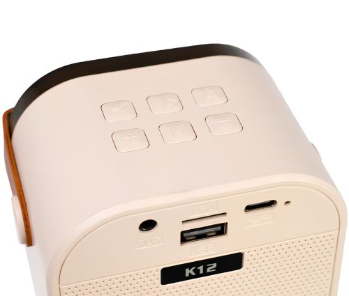 Дитячий бездротовий караоке Speaker K12 Bluetooth 2 в 1 Світлодіодна портативна колонка з мікрофоном, RGB підсвічуванням і Wi-Fi на акумуляторі Бежева