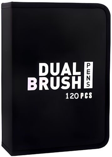 Набір акварельних маркерів-лінерів для малювання Dual Brush 120 шт комплект двосторонніх скетч маркерів кистей на водній основі в пеналі 120 кольорів