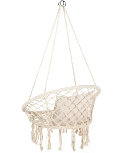 Підвісне крісло-гойдалка Outtec Boho XXL O-66488 120x80x60 см плетена садова гойдалка, бразильський гамак для дому та тераси до 150 кг Бежевий