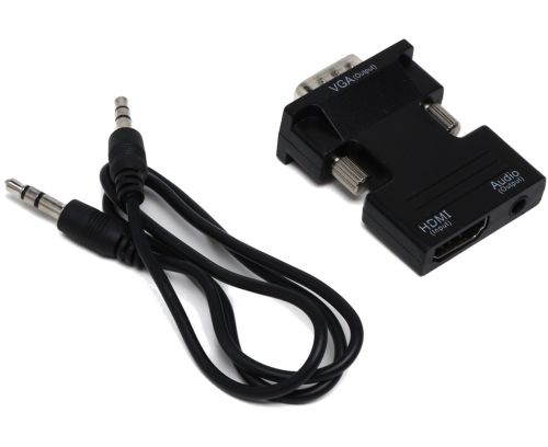 Конвертер HDMI-VGA OUT Black адаптер для перетворення сигналу 1080p з аудіо виходом, перехідник з HDMI на VGA кабель 3.5 мм jack Чорний
