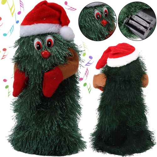 Танцююча різдвяна ялинка Dancing Xmas Tree ET02 інтерактивна новорічна іграшка 17х10 см обертова музична ялинка в шапці на батарейках