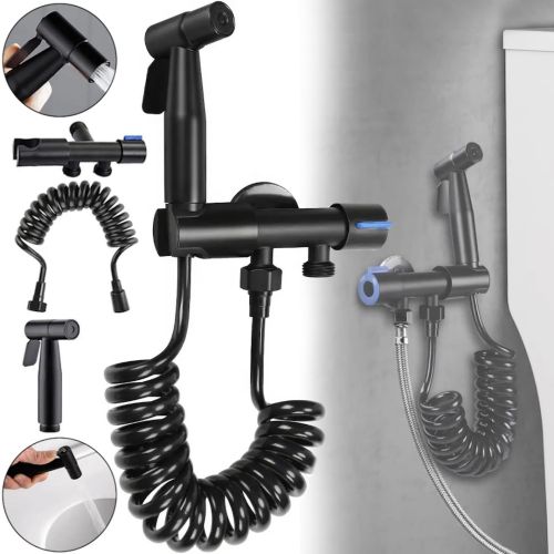 Набір для гігієнічного душу Handheld bidet Sprayer Set AA22 - 2 чорний ручний змішувач лійка з тримачем і шлангом з нержавіючої сталі для біде
