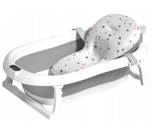 Складна дитяча ванна для купання Smart Babyhood BH-334G розкладна ванночка для немовлят з LED термометром, подушкою і ручкою для душу Сіра