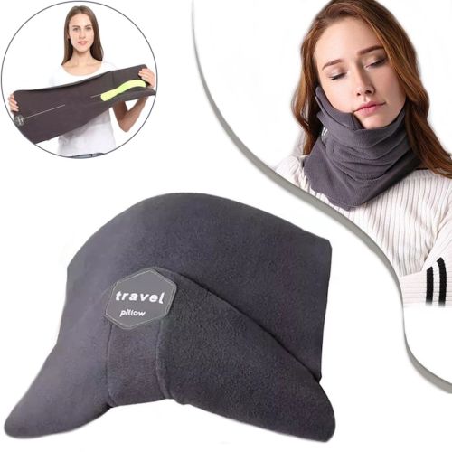 Дорожная подушка-шарф для шеи Supretto Travel Pillow для путешествий, Туристическая флисовая подушка в дорогу и для сна в машину Серая