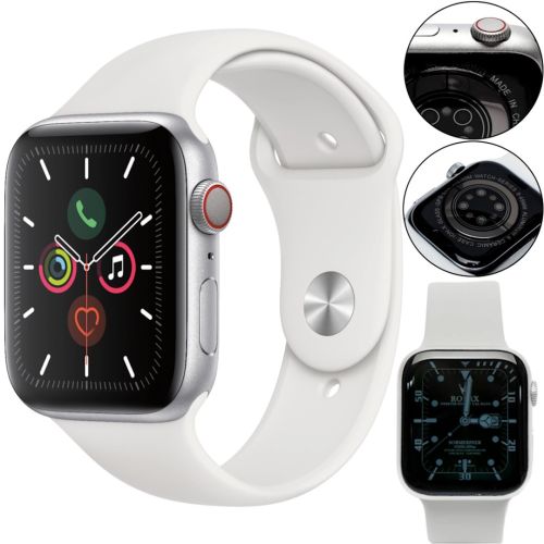 Наручні Смарт годинник Smart Watch T500 Спортивні з мікрофоном, тонометром IP67 Aluminium 44mm Розумні годинник з функціями фітнесу та здоров'я білі