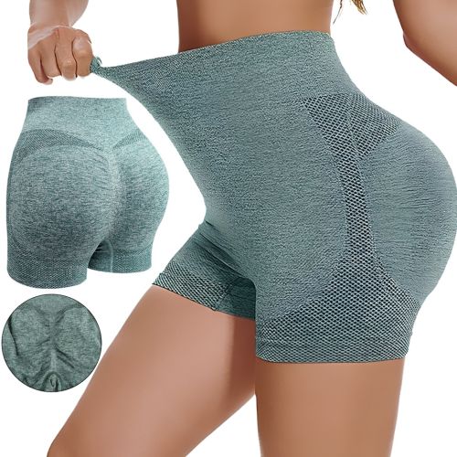 Женские бесшовные шорты Lifting Yoga Shorts XZY8855 утягивающие спортивные велосипедки с высокой талией и эффектом пуш ап для фитнеса Зеленые S-XXL