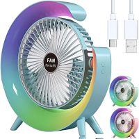 Настільний акумуляторний вентилятор Colorful Desktop Fan FH - 668 зі світлодіодним RGB підсвічуванням 5W, що обертається бездротової охолоджувач повітря