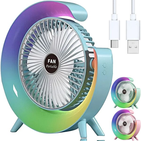 Настільний акумуляторний вентилятор Colorful Desktop Fan FH - 668 зі світлодіодним RGB підсвічуванням 5W, що обертається бездротової охолоджувач повітря
