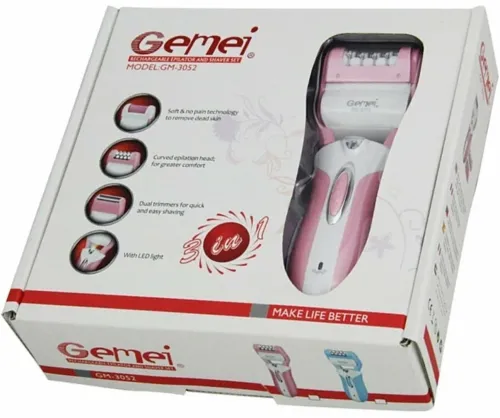 Бездротова електробритва Gemei GM-3052 Pro 3в1 з насадками пемза епілятор з подвійним лезом для зони бікіні та ніг, Жіноча бритва Gemmy Рожева