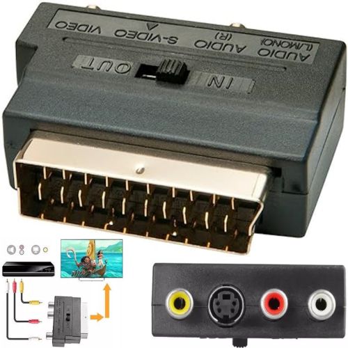 Універсальний перехідник SH-3009 SCART - 3 RCA + S-VIDEO з перемикачем, аудіо відео адаптер 21 пін скарт на 3 тюльпана для телевізора і приставки