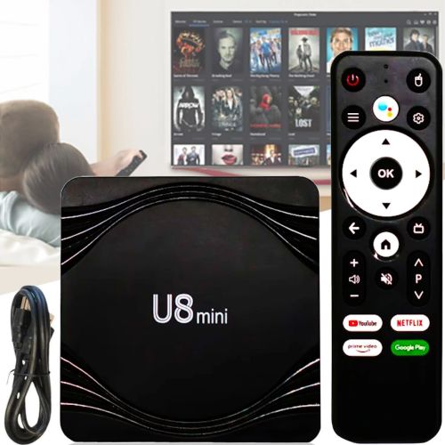 Смарт приставка Smart TV Box U8 Mini 4Gb/32GB Android з пультом, ТВ медіаплеєр 4K Андроїд з вбудованим Wi-Fi модулем для телевізора Чорна