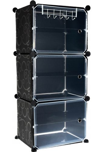 Складаний шафа органайзер для взуття Storage Cube Cabinet D1 - 3 42х32х95см Пластикова тумба з дверцятами на 3 секції і 6 поличок для одягу Чорна