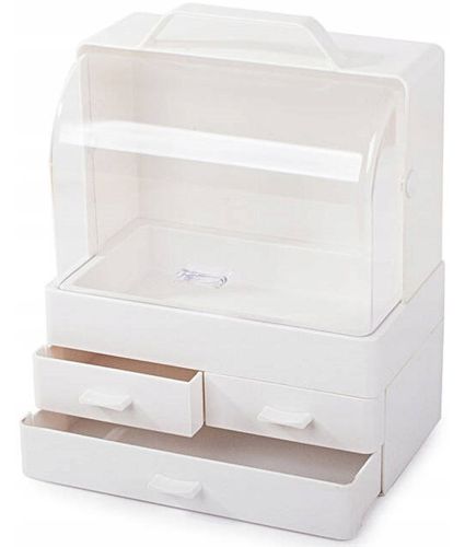 Настільний органайзер для зберігання косметики Cosmetic Storage Box GW-880 косметична поличка 4 секції з висувними ящиками і ручкою Біла