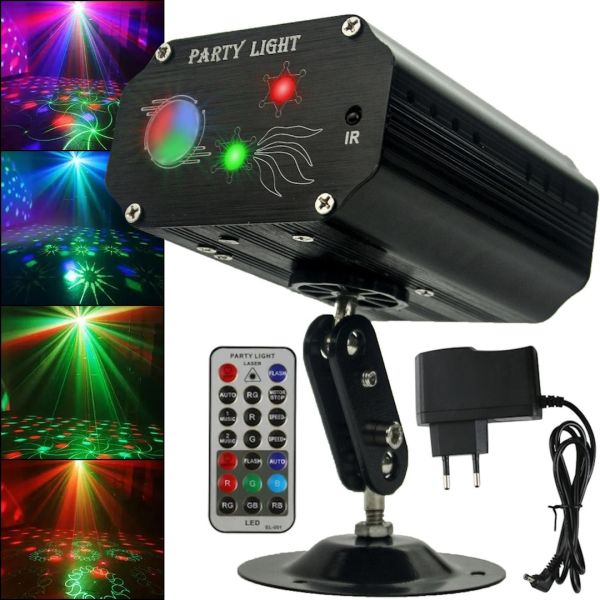 Лазерний проектор для приміщення Laser Mini Party Light EMS 083 світлодіодний стробоскоп 48 LED візерунків RGB прожектор, диско лазер з пультом ДУ 9W
