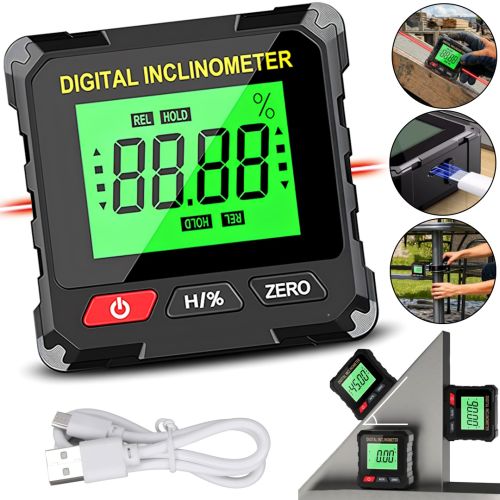 Цифровий кутомір інклінометр Digital Inclinometer VC720 з лазером на 2 лінії і магнітом, електронний лазерний рівень для вимірювання кута нахилу