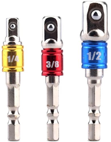 Набір перехідників з шестигранним хвостовиком Drillpro 3pcs 1/2, 1/4, 3/8 дюйма комплект шестигранних насадок біт, Торцеві головки для шуруповерта