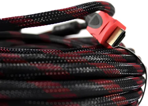 Посилений кабель Hdmi to Hdmi 20м 1080p в обмотці, кабель-подовжувач HDMI-HDMI 20m 20 m, 20 м для монітора і телевізора в обплетенні Чорно Червоний