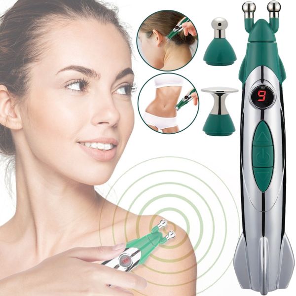 Масажна ручка з 3 насадками головками для терапії Rocket Pain Relief Pen 3 в 1 імпульсний ручний акупунктурний масажер для зняття болю всього тіла
